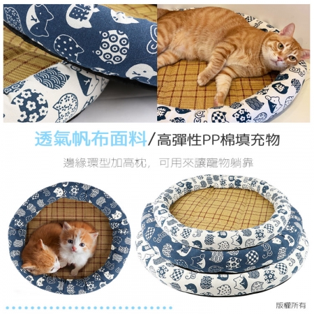 貓本屋 日式和風寵物涼蓆墊（XL號/66x66cm）