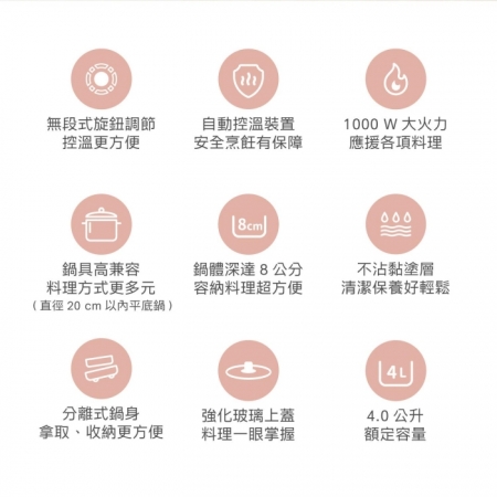 AIWA愛華 多功能電熱鍋 AE-B4M （粉紅）