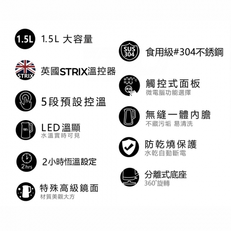 【AIWA 愛華】微電腦觸控式溫控電茶壺 AK-1538F1 黑色