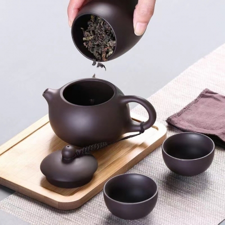 紫砂旅行茶具組 快客杯 旅遊便攜包 伴手禮品（一壺4杯、含手提袋）