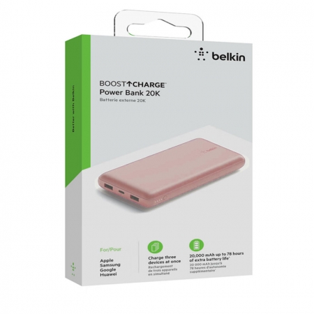 Belkin BOOST↑CHARGE 20,000mAH （粉）3孔PD行動電源（附線）BPB012btRG