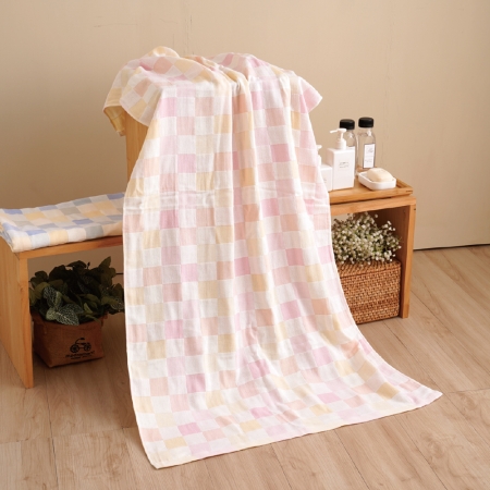 【星紅織品】格子多層紗布速乾純棉浴巾-1入