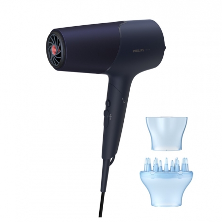 【Philips 飛利浦】沙龍級護髮負離子吹風機-霧藍黑（BHD518/01）