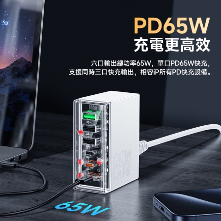 hoco. N36 創想六口PD65W （3C3A）桌上型充電器