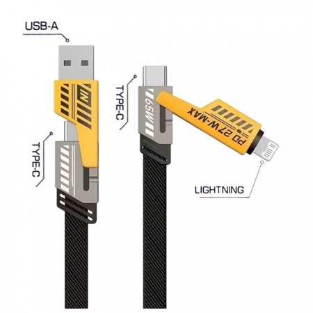【超值二入】AWEI 機甲四合一快充傳輸線 PD65W 27W 編織快速充電線（1M）