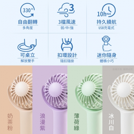 【好買點數放大】aibo 扣環式 330°翻轉 USB充電手持/桌立風扇