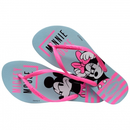 【哈瓦士havaianas】 巴西人字拖  女款 Slim disney/灰藍底螢光粉帶