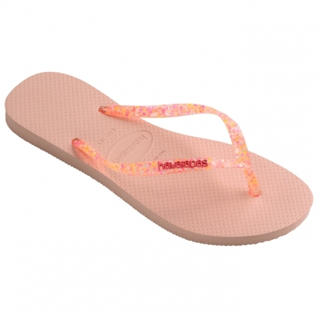 【哈瓦士havaianas】巴西人字拖  女款 Slim logo metallic/粉橘點果凍帶