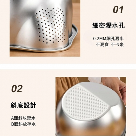 《宅配免運》【食品級不鏽鋼✨廚房洗米盆】304不鏽鋼✨多功能瀝水盆 料理盆 洗菜盆✨不割手斜底 水果籃 可懸掛