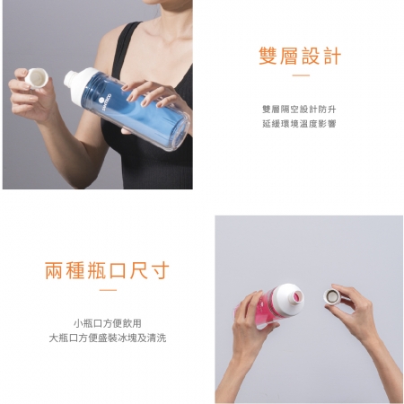 【Santeco】 Ocean Tritan 雙層冷水瓶 590ml 二入組 藍＋紅