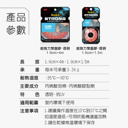 【青禾坊】3M Scotch超強力雙面膠 4米長-透明（雙面膠 黏貼膠帶 強力膠帶）