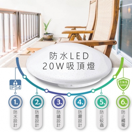 【TATUNG 大同】單入 20W 防水 LED 吸頂燈 防水燈具（白光 6500K）