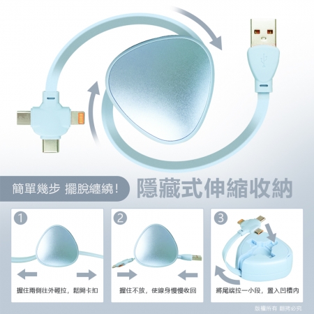 【2入】aibo 三角伸縮隱藏 三合一快充線（1.1M）