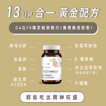 【Dr. Nutri芯漾生醫】CoQ10輔酵素｜60顆｜瓶裝嚴選美國專利CoQ10｜輕鬆吃出精神旺盛｜極致13道獨家配方