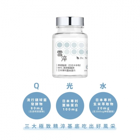 【肌の雪淬】神經醯胺（玄米萃取物20mg）＋玻尿酸80毫克＋蠶絲蛋白｜芯漾生醫｜無二氧化矽、無硬脂酸鎂｜30粒玻璃罐