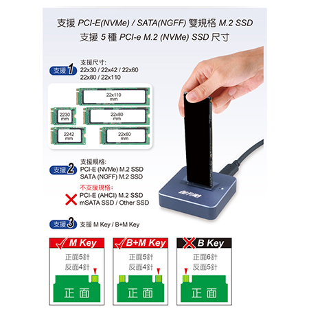 伽利略 【M2NVU36】USB3.2 Gen2 M.2雙協議 直立式硬碟座