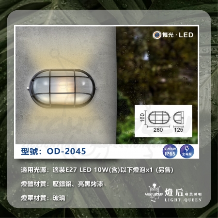 【DanceLight 舞光】單入組 OD-2045 戶外防水壁燈 防水係數IP65（空台 光源另計）