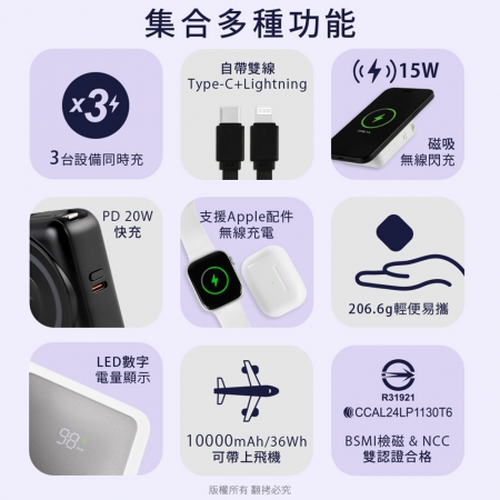 【好買點數放大】aibo  PD快充/無線磁吸/自帶雙線 數位顯示行動電源