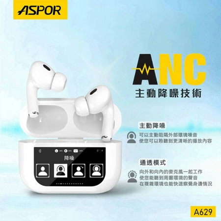 【好買點數放大】ASPOR ANC降噪 多功能智能彩色螢幕觸控 無線藍牙耳機