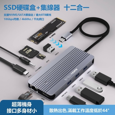 PowerRider HB-P25 十二合一 NVMe/SATA SSD 集線器