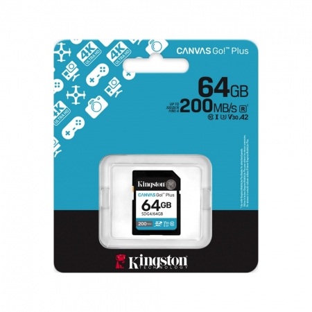 金士頓 Canvas Go! Plus SDXC 64GB 相機記憶卡 200MB/s U3 V30 大卡（KT-SDCG4-64G）
