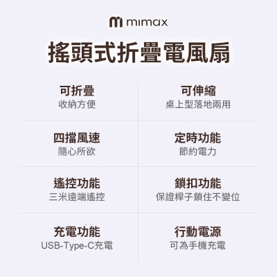 mimax 搖頭式摺疊電風扇 8吋 P2000