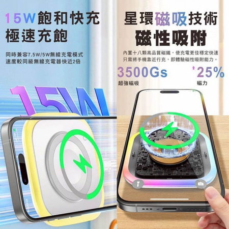 【好買點數放大】KooPin 炫彩LED三用磁吸15W無線充電器/充電盤（夜燈/手機/Watch/Airpods）
