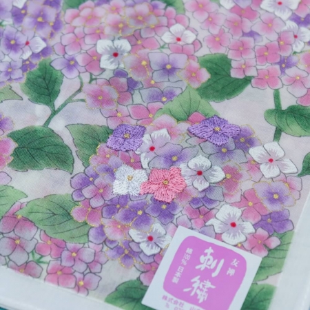 京都手帕 -友禪刺繡系列-紫陽花（粉/藍/紫）