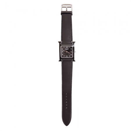 Hermes 愛馬仕 Heure H小牛皮全黑琺瑯框石英女仕腕錶（黑/26mm） 平行輸入 點數兌換