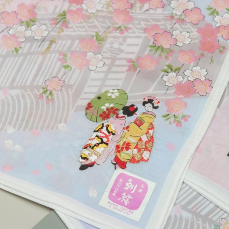 京都手帕 -友禪刺繡系列-舞妓（粉/藍/紫）