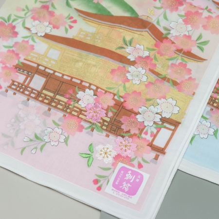 京都手帕 -友禪刺繡系列-金閣寺（粉/藍/紫）