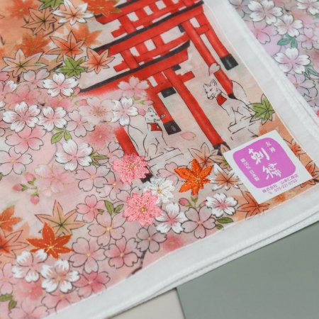 京都手帕 -友禪刺繡系列-伏見稻荷（粉/藍/橘）