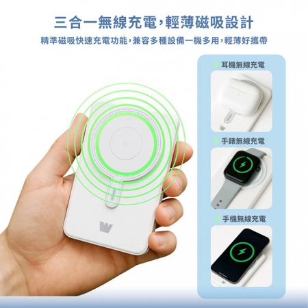 Wephone 5000mAh 22.5W 五合一磁吸無線多功能行動電源（手機/手錶/耳機/CCC認證）