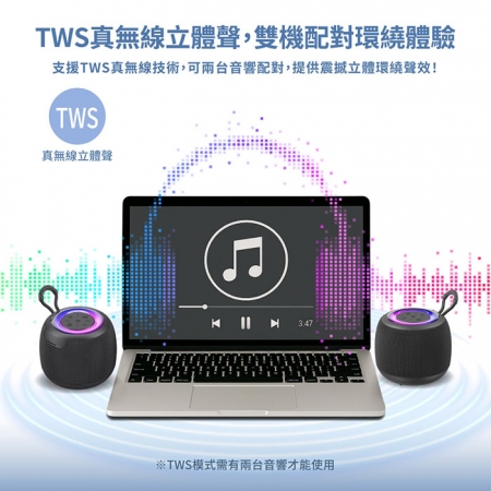 Wildex TWS 炫彩環繞立體聲藍牙喇叭/音響（可串聯/大容量電池/支援TF記憶卡）WD04-BS01
