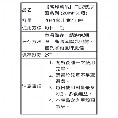 【高峰藥品】好棒good HA口服玻尿酸 （20ml*30瓶）