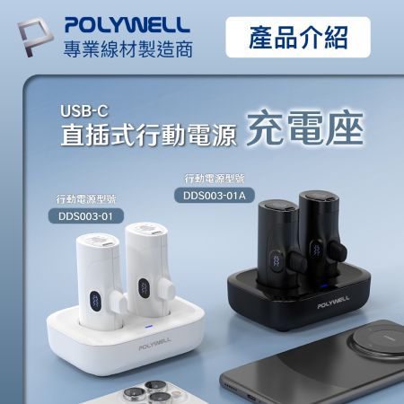 POLYWELL DDS003系列行動電源座充 雙孔充電座 Type-C接口 寶利威爾 台灣現貨