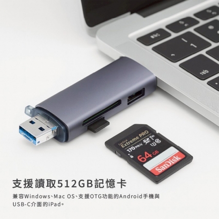 六合一OTG讀卡機 USB3.0（支援Windows/macOS/安卓/蘋果Type-c接口）