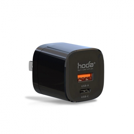 HODA 33W GaN氮化鎵 智慧雙孔 電源供應器 / 極速智能 充電器 豆腐頭 PD 快充 黑色 （HODA-02092）