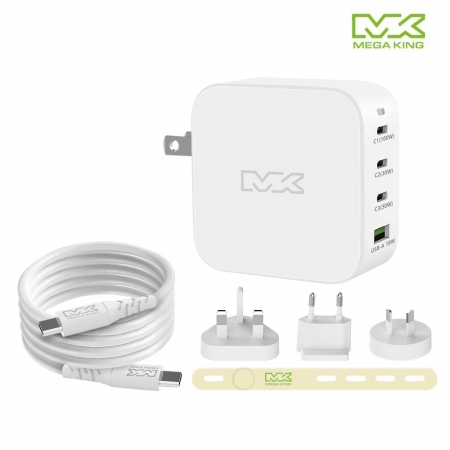 MEGA KING 100W 全能旅充收納組（旅充頭及高速充電線）附萬國轉接器 MK-100W