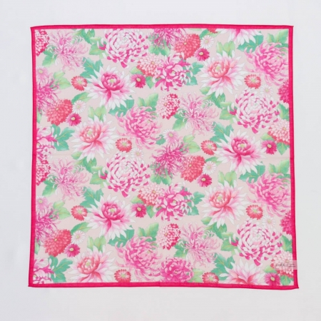 京都友禪染大判紗布手帕-菊（粉/藍）