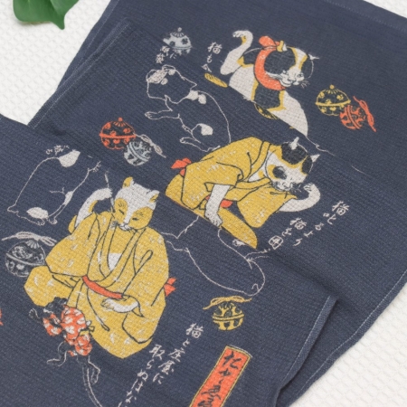 今治著色拔染毛巾-江戶貓/白兔