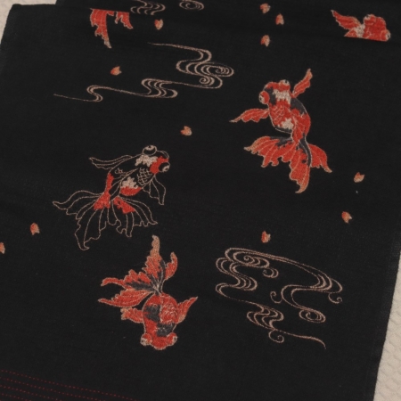 今治著色拔染毛巾-黑金魚/紅金魚