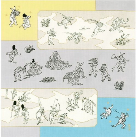 京都風呂敷包巾-鳥獸戲畫 中巾-黃&藍（限時85折/售價已是折扣價）