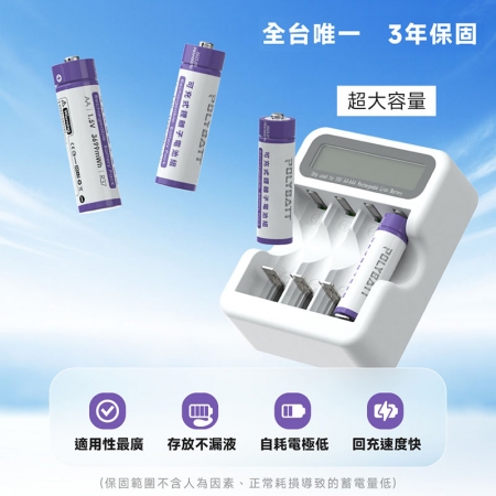 【好買點數放大】【POLYBATT】3號AA/4號AAA 可充式鋰電池（8顆）＋專用液晶顯示充電器