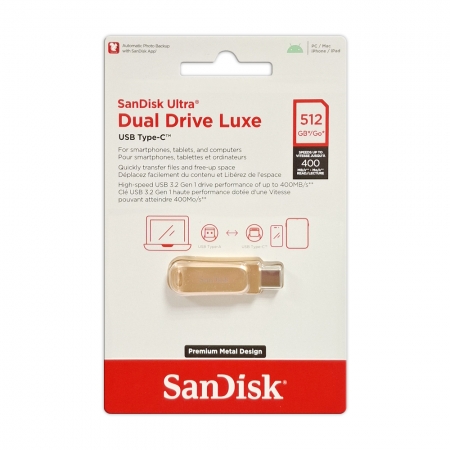 SanDisk 512G Ultra Luxe USB Type-A & Type-C 雙用隨身碟 金屬 OTG 香檳金（SD-DDC4-GD-512G）