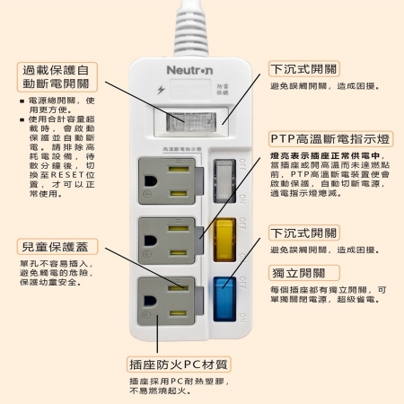 【Osram 歐司朗】2入組 4開關3孔3插座 延長線 過載保護自動斷電 兒童保護蓋 防誤觸 斷電指示燈（長度1.8米）