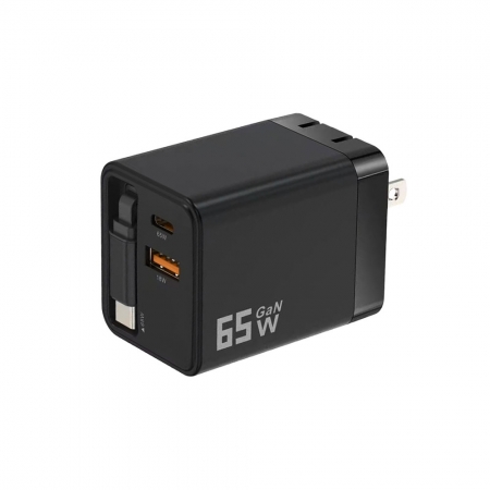 u-ta 65W氮化鎵GaN全能摺疊快充伸縮線充電器IC13 （自帶Type-C伸縮線 磁吸歸位）