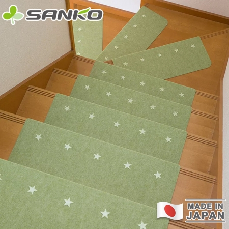 【日本SANKO】日本製夜光止滑樓梯黏貼式地墊15入組55x22cm-綠色
