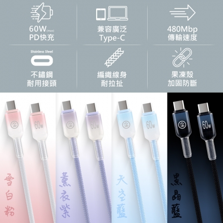【好買點數放大】aibo Type-C to Type-C 60W快充傳輸線（2M）