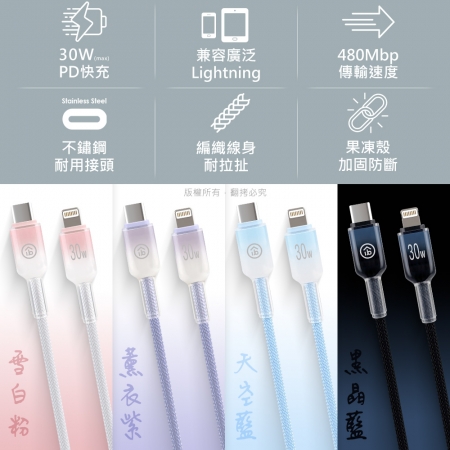 aibo Type-C to Lightning 30W快充傳輸線（1M）